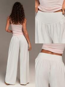 Fluxe Women's Loose Fit Wide Leg Flowy Pants , High Waist Casual White Palazzo Trousers Summer Beach Yoga Joggers, Spring , Valentine's Day, Going Outs, Vacations Women, Casual For Women - White - View 9