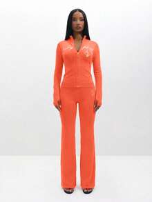 BABYPHAT Quần legging nữ màu cam ống loe, cạp cao, dáng suông, co giãn thoải mái, thời trang mùa thu. - Màu Hồng  San hô - Xem 7