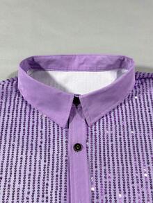 Manfinity AFTRDRK Áo sơ mi dài tay màu trơn đính sequin thời trang nam, thích hợp cho các buổi tiệc đêm, câu lạc bộ. - Màu tím - Xem 5