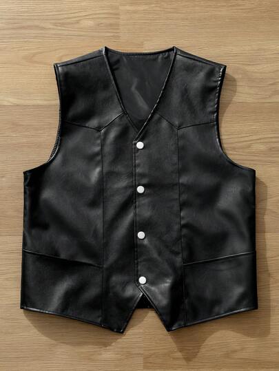 TOKVUE Men's Solid Color V-Neck Single-Breasted Casual Vest