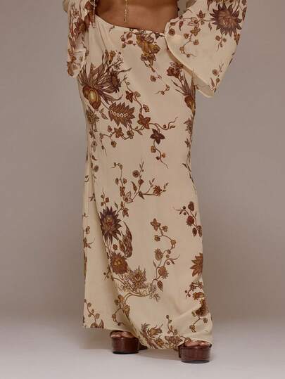 MUSERA Plus Size Floral Print Chiffon Halterneck Tiered Loose Fit Floaty Maxi Dress Spring Summer Vacation Beach Elegant Ibiza Festival Holiday Tajine