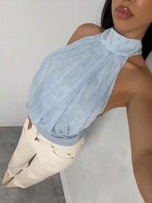 Allurite Women's Blue Tie-Up Elegant Date/Graduation Chiffon Textured Blouse, Spring/Summer - Blue - View 1