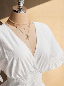 SHEIN ICON 大码女式白色荷叶边连衣裙 - 白色 - 查看 6