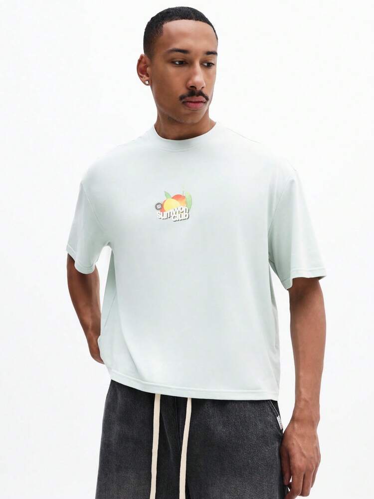 T-shirt imprimé à coupe ample décontractée avec design de logo coloré, col ras-du-cou, manches courtes, Top de style streetwear pour l'été