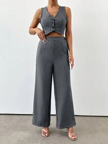 EURMUSE Black Stripe Linen Look Co-Ord - Grey - View 4