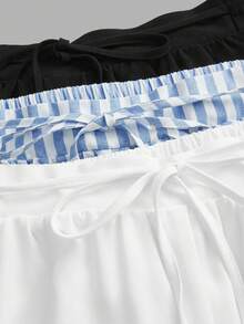 SHEIN Essnce 三件套休闲简约风女式宽松长裤，黑、白、蓝白条纹西装裤，春夏百搭 - 彩色 - 查看 9