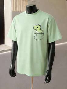 Manfinity Joysei Áo thun tay ngắn họa tiết hoạt hình thường ngày cho nam, Quà tặng bạn trai - Màu xanh Bạc hà - Xem 1