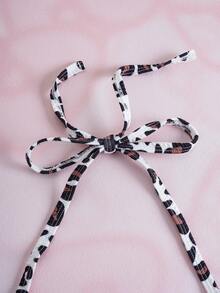 HELLO KITTY AND FRIENDS | SHEIN 女士卡通字母豹纹露背系带文胸和内裤套装 - 棕色 - 查看 7