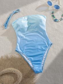 Bonvoyette Summer Vacation Gradient Print Detachable Strap Bandeau One-Piece Swimsuit - Baby Blue - View 6
