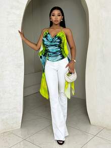 BamGleam 女士印花度假露背吊带上衣 - 綠色 - 查看 7