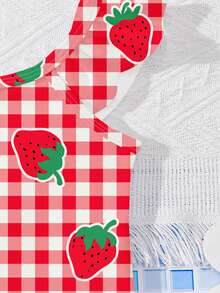 SHEIN Cute Strawberry Pattern, Retro Red & White Plaid, Beach Vacation, #Coconutgirl, Baby Girls Casual Slim-Fit One Piece Swimsuit, Suitable For Summer, Princess Chic, Little Stars, Baby Girl Swimwear, Vacay Romance - Red and White - View 6