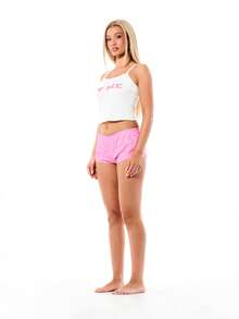 SUMWON WOMEN Womens Ribbed Cropped Tank Top And Boy Short Pajama Set With Scoop Neckline And I Love Me Print Pink Two Piece Sleepwear - Multicolor - View 4