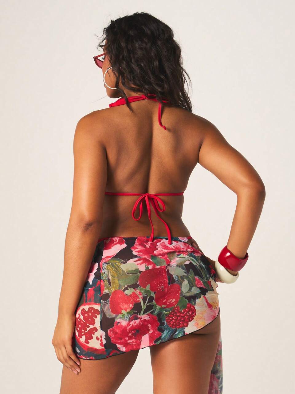 MISSGUIDED Floral Triangle Bikini Set With Matching Sarong