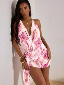 Opulessa 女士性感露背吊带海星印花迷你连衣裙 - 彩色 - 查看 2