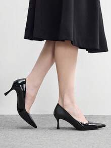 CUCCOO BIZCHIC Women Shoes Four Seasons New Black Mirror Pointed Toe Thin Heel High Heel Low Vamp Women's High Heel Shoes Daily Versatile Commuter Business Dinner Party Wear Women's Shoes Spring Shoes - Black - View 3