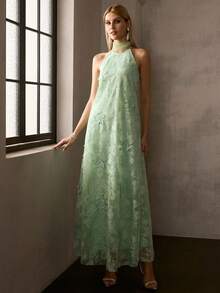 MOTF Soiréza Đầm dáng chữ A thướt tha, thêu họa tiết thanh lịch, thích hợp cho mùa xuân/hè. - Màu xanh Bạc hà - Xem 8