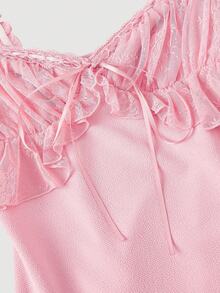 SHEIN MOD 女士夏季简约纯色荷叶边连衣裙 - 粉色 - 查看 6