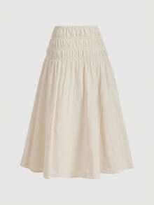 SHEIN MOD 女士纯色百褶休闲百搭日常穿搭半身裙 - 杏色 - 查看 5