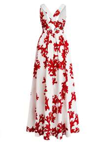 GlowEve Đầm chữ A hở lưng in họa tiết đại dương dành cho nữ, thắt eo, phong cách Bohemian quyến rũ, thanh lịch, gợi cảm, thích hợp cho công sở, hẹn hò, thời trang đường phố Pháp, retro, đa năng, màu mơ, họa tiết đỏ, hàng mới về, đầm maxi không tay - Nhiều màu - Xem 2