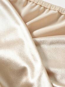 GlowEve Women's Solid Satin Cinched Waist Puff Sleeve Charming Elegant Everyday Vacation Commute Fashionable Date French Street Retro Versatile Spring/Summer Champagne New Blouse/Shirt - Champagne - View 5