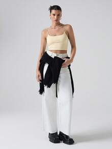 SHEIN EZwear 杏色短款修身休闲吊带背心，夏季必备 - 杏色 - 查看 4