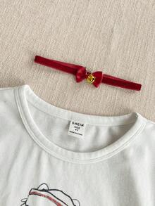 PrepCrw Bộ 2 món cho bé gái, kiểu dáng thường ngày, thanh lịch, in hình cún con dễ thương, gồm áo thun trắng cổ tròn tay ngắn và quần short kẻ sọc đỏ, thích hợp cho đi học, mặc hàng ngày, du lịch, dự tiệc, lễ hội, mùa xuân và mùa hè. - Nhiều màu - Xem 5