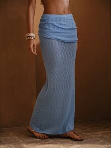 Swim Chiccia 女士优雅成熟度假蓝色纹理面料半身裙 - 藍色 - 查看 1