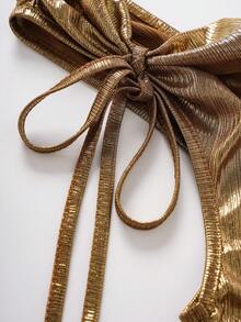 Olithes Mujeres Elegante Top fruncido sin mangas y de unicolor metálico - Dorado - Ver 5