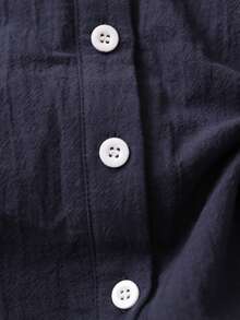 EMERY ROSE Women's Casual Contrast Trim Button Front Mini Dress, Summer - Navy Blue - View 10