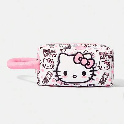 HELLO KITTY AND FRIENDS | SHEIN Túi đựng mỹ phẩm xách tay cỡ lớn, thời trang, họa tiết kẻ caro hồng.
