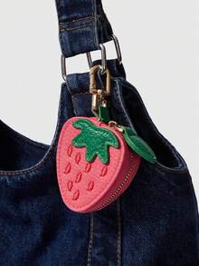 ROMWE Kawaii 1 Girl's Heart Three-Dimensional Strawberry Pattern Leather Change Bag, Sweet Fruit Shape Hanging Change Storage Bag, Versatile Bag Pendant. - strawberry - View 2