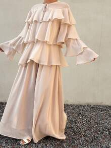 Livesso Bộ đồ nữ thường ngày gồm áo và chân váy cổ bèo nhún. - Màu be - Xem 3