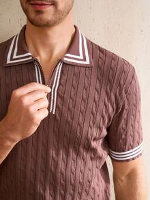 Manfinity CityGents 男士休闲撞色滚边短袖针织上衣，春夏款 - 彩色 - 查看 2