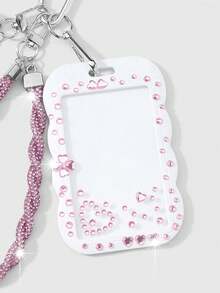 ROMWE Kawaii 1 Nuevo Ins Lujo Exquisito Dulce Chica Alto Valor Rosa Resina Fresa Rosca Llave Brillante Rhinestone Suave Cerámica Diamante Cuerda Muñequera "Modelo de joyería de diamantes DIY" Gratis Un Pegatina de Rhinestone de Amor, Cubierta deslizante de encaje ondulado blanco de acrílico Tarjeta de campus Tarjeta de cubierta Tarjeta de estrella Tarjeta de viaje Cubierta de tarjeta de tráfico Accesorios de llavero DIY Bolso Colgante Colgante, Adecuado para trabajadores de oficina, estudiantes, fanáticos de fiestas, uso diario, regalos de vacaciones - Rosa - Ver 8