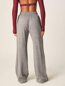 MISSGUIDED Women's Contrast Binding Drawstring Wide Leg Lounge Trousers High Waisted Casual Palazzo Pants With Elastic Waistband Comfortable Relaxed Fit - Dark Grey - View 4