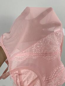 SHEIN BAE Áo corset đen hai dây phối ren dành cho nữ, kiểu dáng gợi cảm, thích hợp cho đêm giao thừa, trang phục đón năm mới cho nữ, áo corset cho nữ. - Màu Hồng  San hô - Xem 7