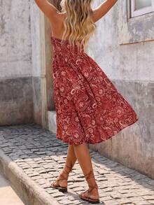 Breezaya 女士度假风可转换抹胸系带休闲连衣裙，适合音乐节、机场等场合穿着 - 酒紅色 - 查看 2