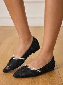 CUCCOO HITCHD 女士优雅时尚仿珍珠装饰鞋 - 黑色 - 查看 7