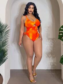Slaydiva Traje de baño de una pieza con estampado de moda para vacaciones, talla grande - Multicolor - Ver 6