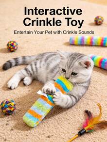 PETSIN Long Plush Strip Pillow Cat Toy, Containing Sound Paper For Interactive Play With Cats - Multicolor - View 4