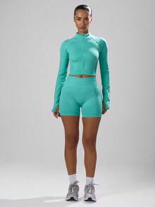 Musera Sport Ribbed High Waist Seamless Fitted Active-Wear Shorts ,Padel, Tennis, Pickleball Gym Fitness Winter - Mint Green - View 3