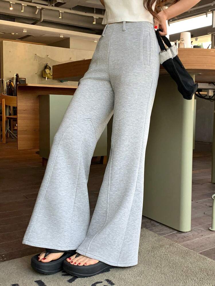 Women's Casual Flared Leg Solid Color Pants