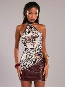 SHEIN BAE Leoparden-Muster Trägertop mit freiem Rücken, asymmetrischer Saum sexy Clubwear, geeignet für Festivals, Partys, Musikveranstaltungen - Braun - Übersicht 5