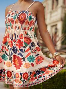 Travachic Plus SIWomen Vacation Spring Break Plus Floral Print Ruffle Hem Cami Flower Dress, Summer Dresses - Multicolor - View 1