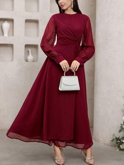 Veilorie New Design Wrap-Style Cinched Waist Romantic Flowy Elegant Vacation Dress