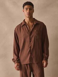 Musero Long Sleeve Stripe Pattern Detail Collared Button Through Front Pocket Shirt Spring Summer Essentials - Brown - View 1