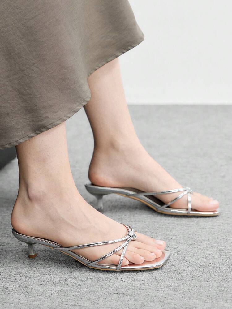 CUCCOO BIZCHIC Women Shoes Spring And Summer New Silver Thin Strip With Clip Feet Women's High-Heeled Sandals Slippers Simple Fashion And Comfort Versatile Commuter Sexy Women's Sandals Women's Shoes