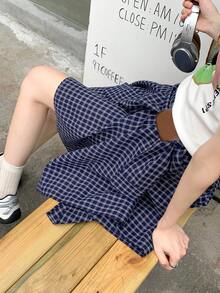 K-Vae Women's Casual Asymmetrical Plaid Mini Skirt - Blue - View 4