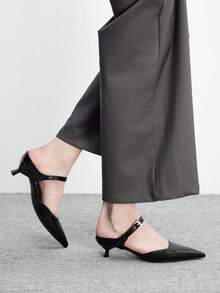 CUCCOO BIZCHIC Pointed Toe Commuter Black Kitten Heel Slip-On Pumps, Versatile Daily Work High Heels For Women Spring Shoes - Black - View 4