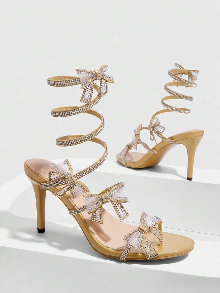 CUCCOO SZL Pointed Toe Stiletto Rhinestone Embellished Sexy Women's High Heel Sandals Spring Shoes